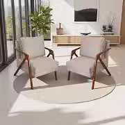 Kit 2 Poltronas Para Sala Decorativas Shine Cadeiras Reforçadas Para Recepção Manicure Sala De Espera Consultório Escritório Confortável Em Madeira Maciça Castanho Suede Cores (Bege)