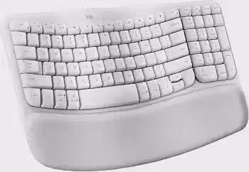 Teclado Ergonômico sem fio Logitech Wave Keys com Design Ondulado, Suporte para Descanso de Pulso Acolchoado, Bluetooth ou Receptor USB Logi Bolt, Compatível com Windows/Mac e Layout US - Branco