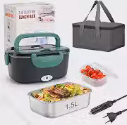 Marmita Elétrica 1,5L Aço Inox Portátil Bivolt 12v/24v 110v/220v Lancheira Térmica para Adultos para Carro/Caminhão/Escritório