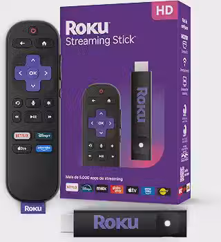 Roku Streaming Stick HD 2025 | Dispositivo de streaming para TV HD/FHD com controle remoto por comando de voz compatível com Alexa, Siri e Google