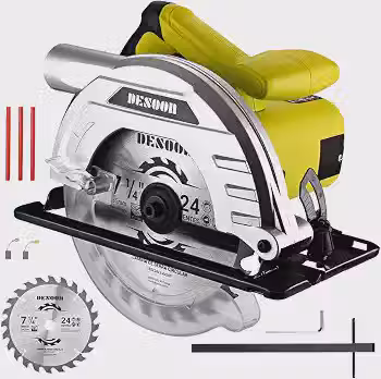 DESOON Serra Circular Elétrica 1400W Profissional, Motor em Cobre, Corte Real 65mm, Base de Aço com Disco 185mm7.1/4 Pol e Guia Paralela