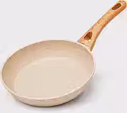 Frigideira Cerâmica Antiaderente Creme 24cm Cabo Madeira Compatível com Indução, Gás e Elétrico Capacidade de 2,5 L, Suporta até 250°C, Lava na Máquina, para Ovos, Carnes e Legumes Premium