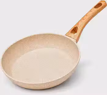 Frigideira Cerâmica Antiaderente Creme 24cm Cabo Madeira Compatível com Indução, Gás e Elétrico Capacidade de 2,5 L, Suporta até 250°C, Lava na Máquina, para Ovos, Carnes e Legumes Premium
