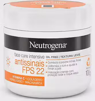 Creme Facial Antissinais Neutrogena Face Care Intensive, FPS 22, 100g