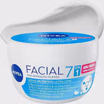 NIVEA Creme Facial Nutritivo Ultraleve 7 em 1 100g, Pele Suave e Macia, Acalma, Alivia Ressecamento, Hidratação 48h, Aminoácidos, Cuidado Facial