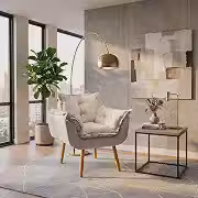 Poltrona Alice Decorativa Para Sala Cadeira Reforçada Para Recepção Manicure Clínica Sala De Espera Consultório Escritório Pé Castanho - Clique & Decore (Bege)