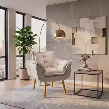 Poltrona Alice Decorativa Para Sala Cadeira Reforçada Para Recepção Manicure Clínica Sala De Espera Consultório Escritório Pé Castanho - Clique & Decore (Bege)