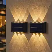 Kit 2 Arandela Solar LED Externa Parede 6 Fachos Luz Branco Quente Sensor Automático IP65 À Prova d’Água Luminária Solar Jardim Muro Fachada Escada Varanda