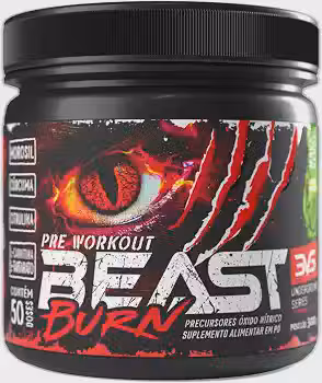 3VS Nutrition Pré-Workout Beast Burn 300g – Suplemento Pré-Treino Fórmula Única com Cafeína, Beta Alanina, L-Carnitina, Citrulina, Morosil® e Cúrcuma – 50 Doses 300gr Sabor Maça Verde