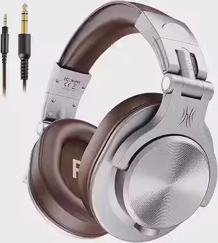 OneOdio Fone de Ouvido DJ A71 Fusion Silver/BrownFalante 40 mm Neodimio Conexão P2 ou P10 Com Microfone, Cabo Destacável, Grande