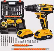 Parafusadeira Furadeira de Impacto 36V Profissional Sem Fio | Mandril 10mm, Torque 32Nm, 2 Baterias Recarregáveis, Controle de Velocidade | Kit Completo com Bits, Brocas, Soquetes e Maleta