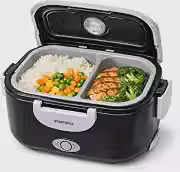 Marmita Elétrica Térmica Bivolt 1,5L Portátil 60W com Divisórias Colher e Travas de Segurança Preta