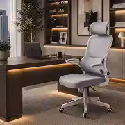 Cadeira de Escritório Suporte Lombar Ergonômico Malha Respirável Mesh Apoio Cabeça Confortavél Art Cadeiras Presidente Premium (Cinza e Branco)