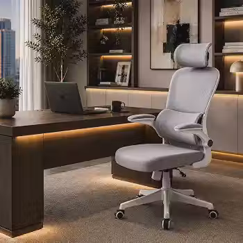 Cadeira de Escritório Suporte Lombar Ergonômico Malha Respirável Mesh Apoio Cabeça Confortavél Art Cadeiras Presidente Premium (Cinza e Branco)