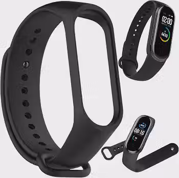 Pulseira MI Band 5 e 6 Silicone Premium- Compatível Confortável - Bracelete de Reposição Esportiva e Ajustável - Design Anatômico (Preto)