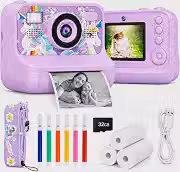 Câmera Infantil com Impressão Instantânea, 40MP, 1080P, 32GB, Roxa