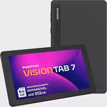 Tablet Positivo Vision TAB 7 - Processador Octa-Core 3GB RAM 64GB Armazenamento, Tela 7' IPS, Bateria 3100mAh, Android 14 Go, Wi-fi - Preto