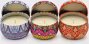 Kit 3 Velas Aromáticas Perfumadas em Lata de Metal Mandala