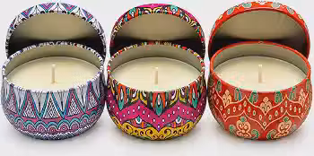 Kit 3 Velas Aromáticas Perfumadas em Lata de Metal Mandala