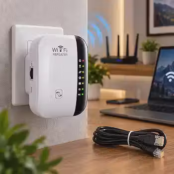 Extensor de Sinal WiFi 300Mbps com Porta Ethernet, Repetidor e Amplificador de Internet Sem Fio, Booster de Alcance para Casa, Cobertura até 3000m² e 35 Dispositivos, Fácil Configuração, 110V/220V