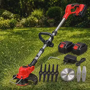 Roçadeira Elétrica Profissional Sem Fio 21V Aparador de Grama Cortador de Grama a Bateria de Lítio Portátil Cabeça Giratória 360° Alça Extensível 91 a 125cm- JadeVic