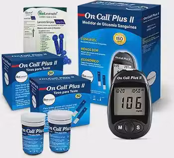 On Call Plus II - Monitor de Glicose + 100 Tiras + 100 Lancetas