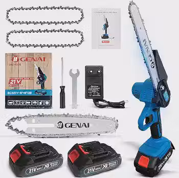 Motosserra Elétrica 21V Sem Escova, Kit Completo com 2 Baterias 5.0Ah e 2 Correntes de 6' e 8', Motor de Cobre, Ideal para Corte de Madeira, Poda e Projetos de Jardim