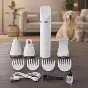 Máquina de Tosa Pet 4 em 1 Sem Fio Recarregável para Cães e Gatos Aparador Silencioso com 4 Cabeças Intercambiáveis Lixa de Unhas e Visor Digital