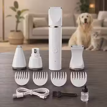 Máquina de Tosa Pet 4 em 1 Sem Fio Recarregável para Cães e Gatos Aparador Silencioso com 4 Cabeças Intercambiáveis Lixa de Unhas e Visor Digital