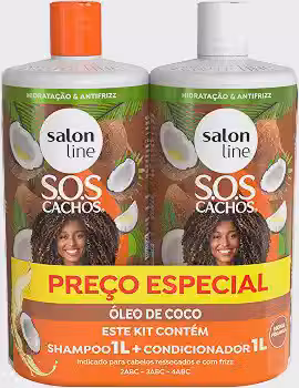 Salon Line, Kit Shampoo e Condicionador, SOS Cachos, Coco, Tratamento Profundo, Vegano - Cabelos Ondulados, Cacheados e Crespos, 1 L cada