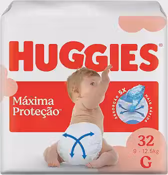 Fralda Descartável Huggies Máxima Proteção Tamanho G 32 unidades – Nova fralda Supreme Care aberta com tecnologia Xtra-Flex, canais em X que se adaptam aos movimentos e máxima proteção sem fralda caída (embalagem pode variar)