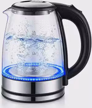 Chaleira Elétrica de Vidro 1500W 1,8L com Desligamento Automático, Iluminação LED, Aquecimento Rápido e Base Removível para Café Chá Chimarrão (220V)