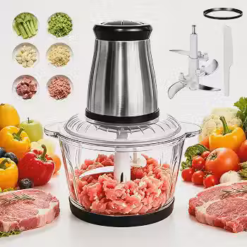 Picador de Alimentos Elétrico com Moedor de Carne e Vegetais, Motor de Cobre 450W, Tigela de 3L – Processador Multifuncional para Cozinha, Corte e Trituração Rápida,Plugue Europeu,220V