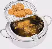 20cm, 3.4L, Fritadeira Japonesa em Aço Inox, Escorredor de Óleo, Com Tampa e Termômetro, Panela Tempura Fritadeira Profunda com Termômetro e Tampa