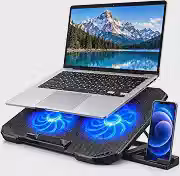 Suporte para Notebook com 2 Coolers USB – Base Refrigerada Ergonômica com 8 Níveis de Altura e Suporte para Celular Premium