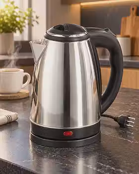 Chaleira Elétrica 1,8 Litros 220V 1200W em Aço Inox, Base Giratória 360°, Desligamento Automático, Proteção Contra Superaquecimento e Luz Indicadora