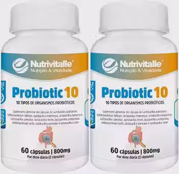 Probiotic 10 800 mg 60 Cápsulas Nutrivitalle Kit 2 Unidades