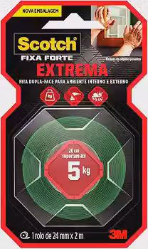 SCOTCH 3M Fita Dupla-face Fixa Forte Extrema 24 mm x 2 m 1 Unidade