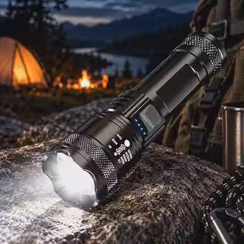 Lanterna Tática LED T9 Recarregável 1200 Lúmens com Zoom Ajustável, 3 Modos de Iluminação, Lanterna Potente de Longo Alcance para Camping, Trilhas, Emergências, Trabalho e Uso Profissional