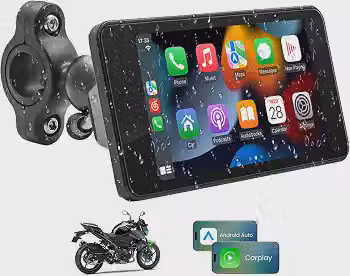Central Multimídia MP5 para Moto 4.7' com Tela Touch Portátil – CarPlay e IOS Android Auto, Bluetooth, à Prova d’Água, GPS, USB, Áudio Veicular