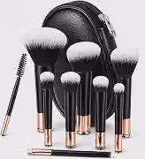 Kit Pincéis Maquiagem 10 Peças Travel Size Nécessaire Cerdas Macias - Preto