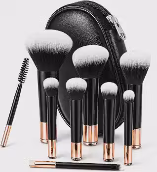 Kit Pincéis Maquiagem 10 Peças Travel Size Nécessaire Cerdas Macias - Preto