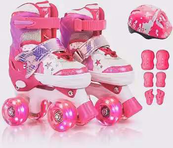 Patins Infantil 4 Rodas Quad Menina Kit Proteção Bolsa e Capacete