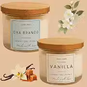 Kit 2 Velas Aromáticas Perfumadas, Lavanda e Vanilla (Baunilha), Natural, 100g Cada, Pote de Vidro com Tampa de Madeira, 20 Horas | cuore Studio (Chá Branco e Vanila)