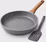 Frigideira Cerâmica 24cm Antiaderente com Cabo de Madeira e Espátula de Silicone – Compatível com Fogão a Gás, Elétrico e Indução, Ideal para Panquecas, Tapiocas, Crepes, Omeletes e Frituras
