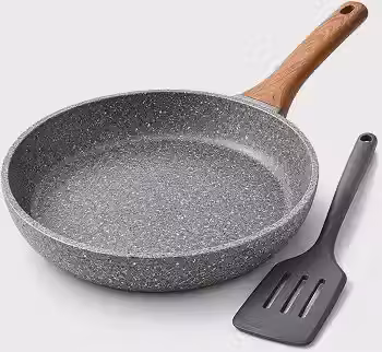 Frigideira Cerâmica 24cm Antiaderente com Cabo de Madeira e Espátula de Silicone – Compatível com Fogão a Gás, Elétrico e Indução, Ideal para Panquecas, Tapiocas, Crepes, Omeletes e Frituras