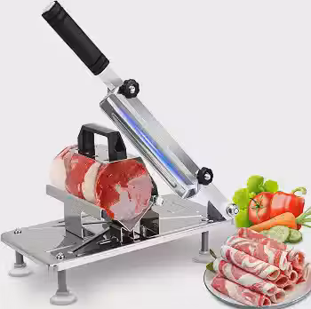 Fatiador de Frios Hezaru, Aço Inoxidável, Máquina Fatiar Frios, Cortador de Carne com Lâmina Longa de 200 Mm, Fatiador Espessura Ajustável de 0,3 A 8MM