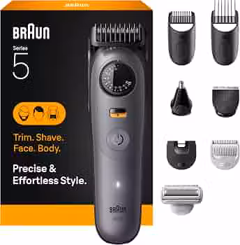 Braun Aparador de barba e corpo All-in-One Series 5, AIO 5510 para homens com cabeça de barbear suave, sistema de cuidados sem fio com controle de comprimento de precisão, ferramenta elétrica