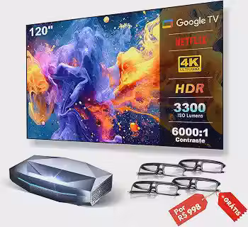 [Kit] AWOL Aetherion MAX Projetor + NothingProjector Tela 120' ALR, Laser RGB 4K, Ultra Curta Distancia, 3300 ISO Lumens, Contraste 6000:1, UST 200', Dolby Vision, Rejeição de Luz, Cinema em Casa