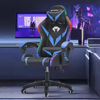 Cadeira Gamer RGB Python Fly com Iluminação Decorativa, Encosto Reclinável, Design Ergonômico para Escritório e Jogos (Azul)